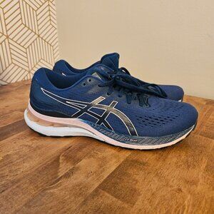 Asics Womens Gel Kayano 28 Running Shoes Navy Blue Pink Gym Race Size 9.5 Wide